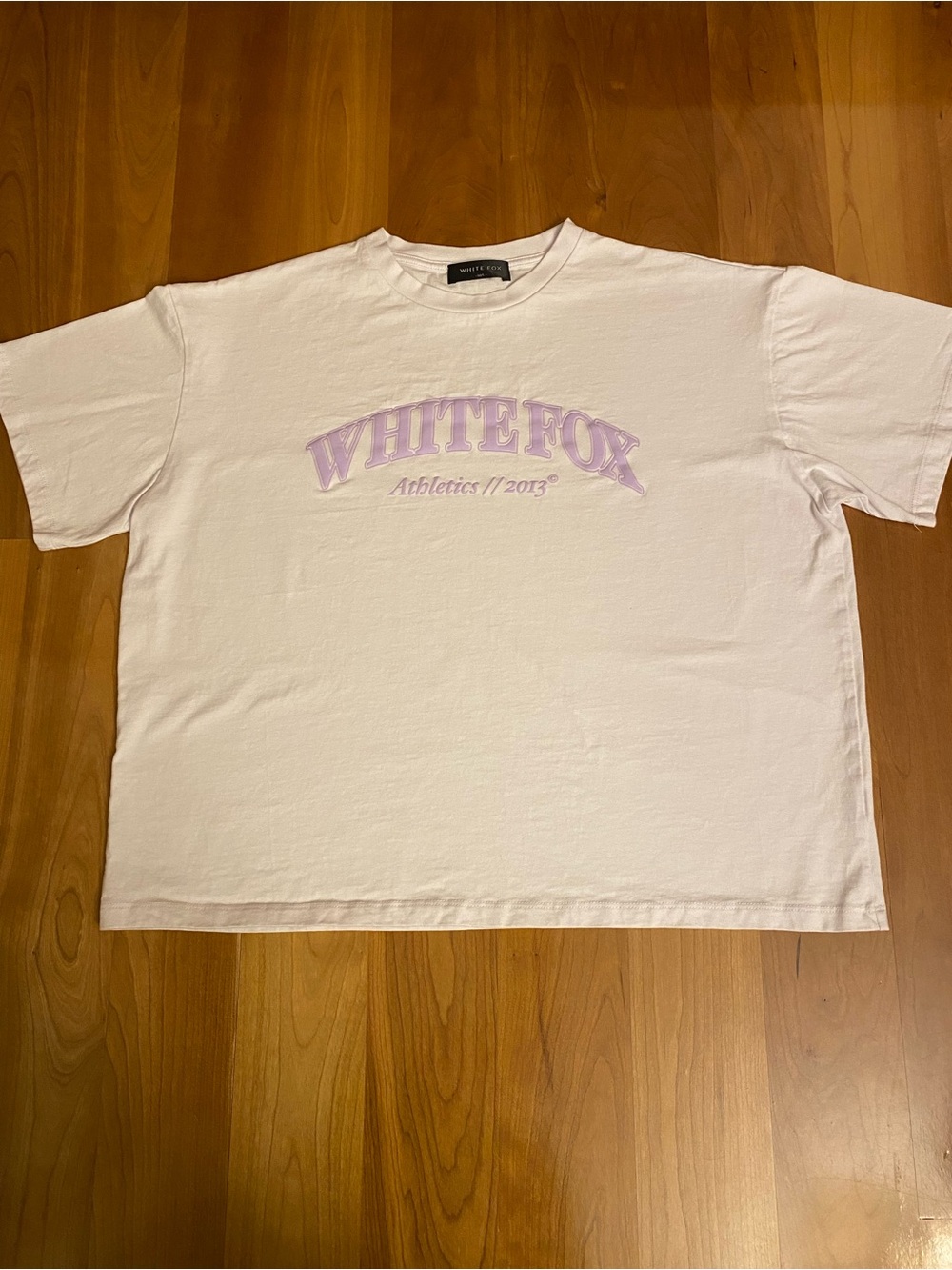 White Fox Boutique White Tee with Lavender Logo